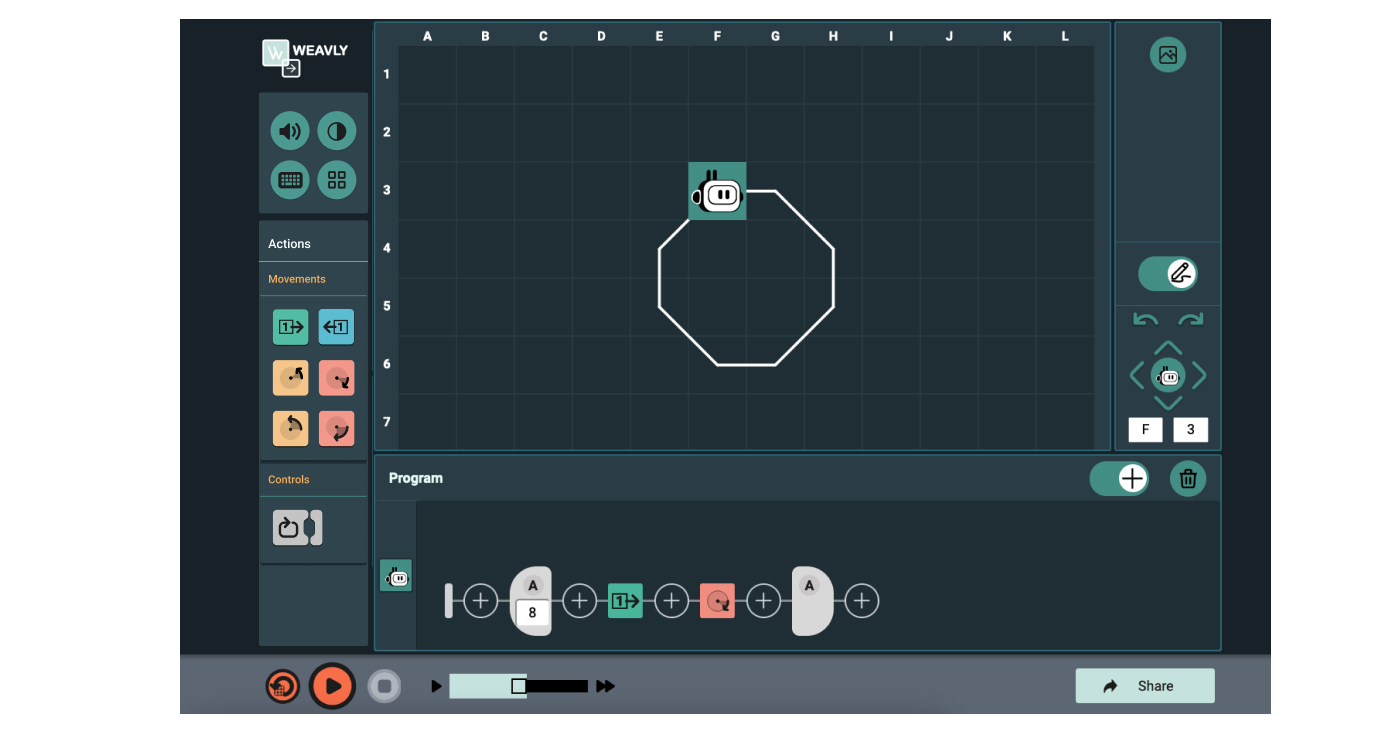 Using loops to draw a stop sign in Weavly